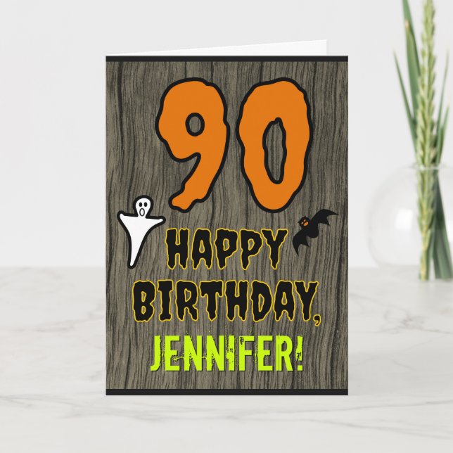 90th Birthday: Spooky Halloween Theme, Custom Name Card (Front)