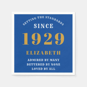 90th Birthday Standards Born 1929 Blue Gold Napkin