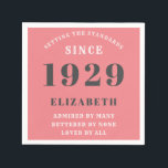 90th Birthday Standards Born 1929 Pink Grey Napkin<br><div class="desc">Easily customise the text of this birthday napkin using the template provided. Part of the setting standards range of cards and gifts..</div>