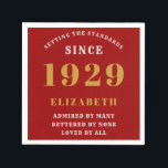 90th Birthday Standards Born 1929 Red Gold Napkin<br><div class="desc">Easily customise the text of this birthday napkin using the template provided. Part of the setting standards range of cards and gifts..</div>
