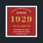 90th Birthday Standards Born 1929 Red Gold Napkin<br><div class="desc">Easily customise the text of this birthday napkin using the template provided. Part of the setting standards range of cards and gifts..</div>