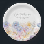 90th Birthday Summer Watercolor Floral Custom Paper Plate<br><div class="desc">An elegant watercolor floral border of vintage flowers decorates the bottom of this 90th birthday party custom paper cup. The soft pastel flowers are accented with modern line art. The birthday celebrant's name and birthday follow. All text is editable.</div>