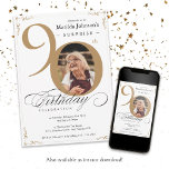 90th Birthday Surprise Gold white Elegant Photo Invitation<br><div class="desc">90th Birthday Surprise Gold white Elegant Photo Invitation. And elegantly designed special birthday celebration invitation,  featuring a custom photo of birthday person and script calligraphy with vintage flourish elements. Simple enough to fit a variety of themes and colours!
Need help? Simply contact me!</div>