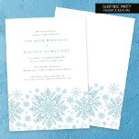 90th Birthday Surprise Party Blue Snowflake<br><div class="desc">Very elegant blue watercolor snowflakes create a pretty border along the bottom of this adult birthday invitation. Modern and minimalist design has an open and airy feel. The contemporary aesthetic will appeal to people of all ages.</div>