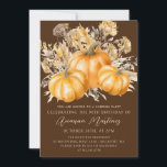 90th Birthday Surprise Party Rustic Boho Pumpkin Invitation<br><div class="desc">Elegant watercolor orange pumpkins are nestled in a variety of fall foliages and flowers. A dark,  rich brown background frames it to perfection. Perfect for an autumn celebration.</div>