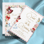 90th Birthday Tea and Tarts Alice Wonderland<br><div class="desc">A whimsical Alice in Wonderland theme invitation proclaiming 'tea and tarts' birthday party design. Pink chequerboard and floral background with Alice in Wonderland elements Whimsical and elegant custom 90th birthday design. Easily change the information for your own custom design. Change age and name. Remove the word 'surprise' if you need....</div>