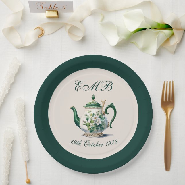 90th Birthday Tea Party Green Regency Birthday Paper Plate (Wedding)