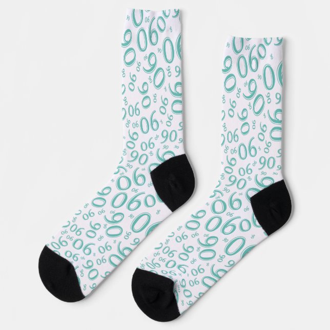 90th Birthday Teal Random Number Pattern 90 Socks (Left)