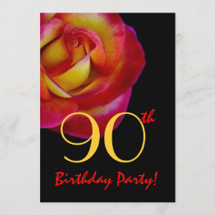 90th Birthday Template - Red and Yellow Rose