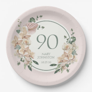 90th Birthday Tropical Floral Paper Plate