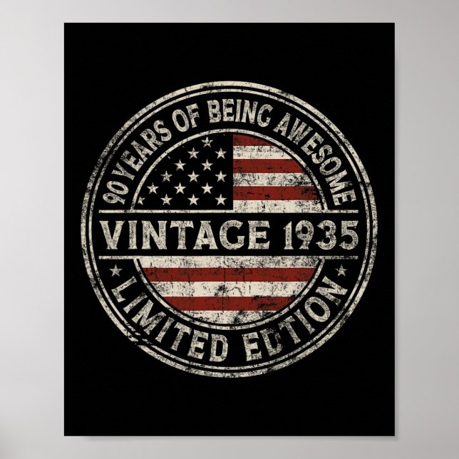 90th Birthday Vintage 1935 Limited Edition America Poster (Front)