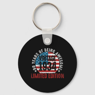 90th Birthday Vintage 19&#; Patriotic Usa Flag 90 Key Ring