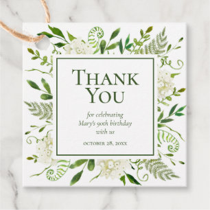 90th Birthday White Hydrangeas Thank You Favour Tags