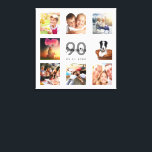 90th birthday white photo collage name canvas print<br><div class="desc">A unique 90th birthday gift or keepsake, celebrating her life with a collage of 8 of your photos. Add images of her family, friends, pets, hobbies or dream travel destination. Personalise and add a name, age 90 and a date. Grey and black coloured letters. A chic white background. This canvas...</div>