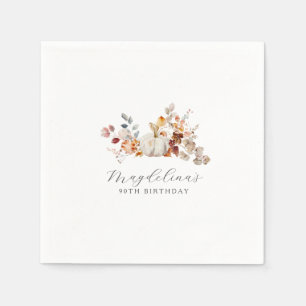 90th Birthday White Pumpkin Fall Flowers Custom Napkin