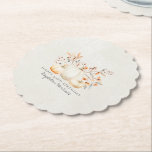 90th Birthday White Pumpkin Fall Leaves Custom Paper Coaster<br><div class="desc">Modern and elegant white pumpkin and fall leaves botanical design. The soft watercolor palette is a sophisticated blend of soft terracotta golden yellow sage and brown. Perfect for your fall birthday party.</div>
