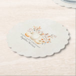 90th Birthday White Pumpkin Fall Leaves Custom Paper Coaster<br><div class="desc">Modern and elegant white pumpkin and fall leaves botanical design. The soft watercolor palette is a sophisticated blend of soft terracotta golden yellow sage and brown. Perfect for your fall birthday party.</div>