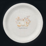 90th Birthday White Pumpkin Fall Leaves Custom Paper Plate<br><div class="desc">Modern and elegant white pumpkin and fall leaves botanical design. The soft watercolor palette is a sophisticated blend of soft terracotta golden yellow sage and brown. Perfect for your fall birthday party.</div>
