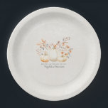 90th Birthday White Pumpkin Fall Leaves Custom Paper Plate<br><div class="desc">Modern and elegant white pumpkin and fall leaves botanical design. The soft watercolor palette is a sophisticated blend of soft terracotta golden yellow sage and brown. Perfect for your fall birthday party.</div>
