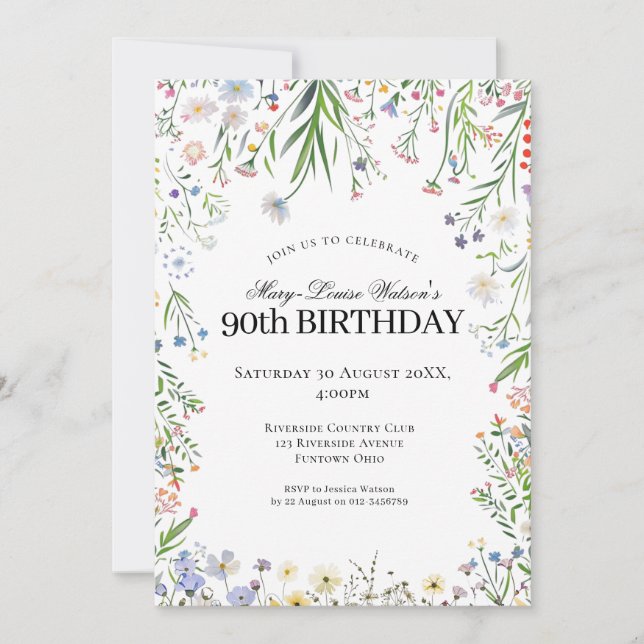 90th Birthday Wildflower Garden Invitation (Front)