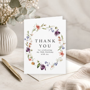 90th Birthday Wildflowers Floral Thank You Card