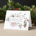 90th Birthday Winter Floral Thank You Card<br><div class="desc">After a lovely memorable 90th birthday celebration, you'll want to thank your guest for attending and honouring you. This beautiful thank you card does just that, with its lovely winter floral theme of pink roses and evergreens with red berries. The card is blank on the inside for you to write...</div>