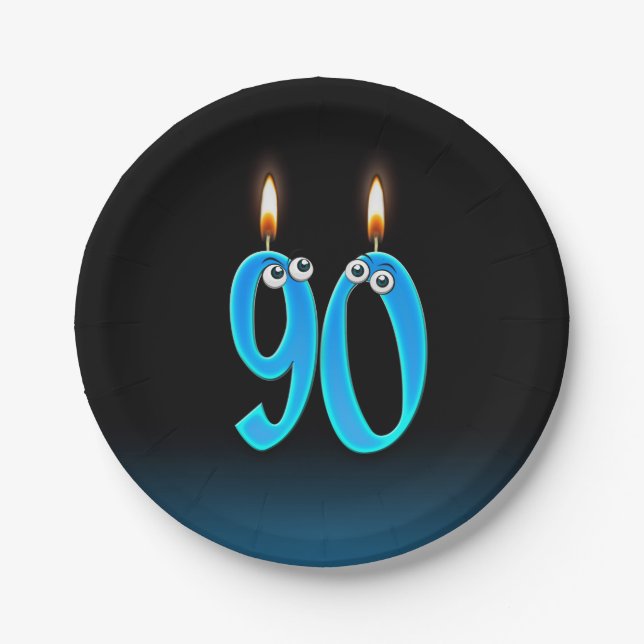90th Birthday with lit candle numbers Paper Plate (Front)