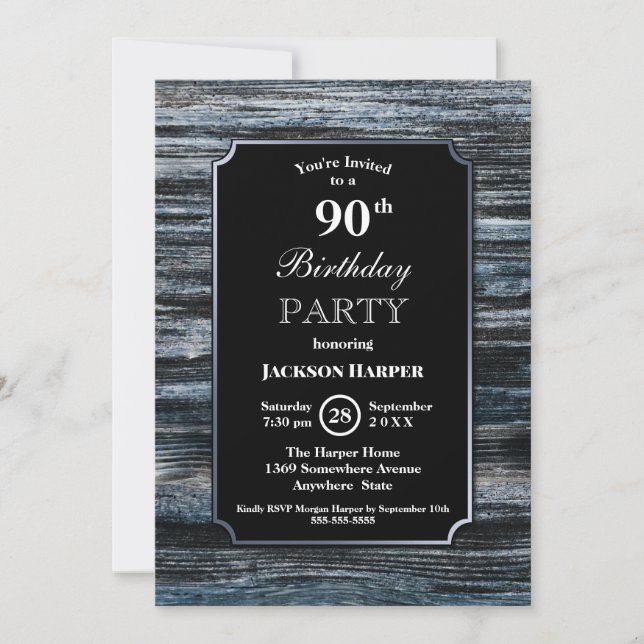 90th Birthday Wood Invitation (Front)