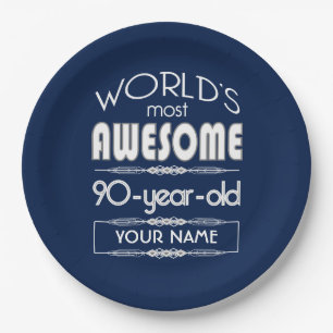 90th Birthday Worlds Best Fabulous Dark Blue Paper Plate