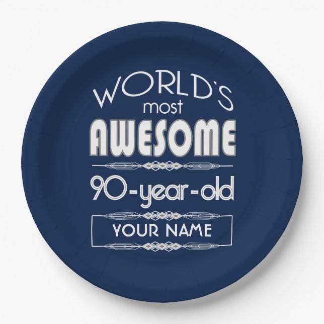 90th Birthday Worlds Best Fabulous Dark Blue Paper Plate (Front)