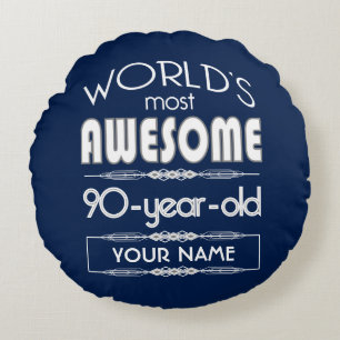 90th Birthday Worlds Best Fabulous Dark Blue Round Cushion
