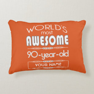 90th Birthday Worlds Best Fabulous Flame Orange Decorative Cushion