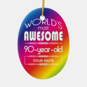 90th Birthday Worlds Best Fabulous Rainbow Ceramic Tree Decoration