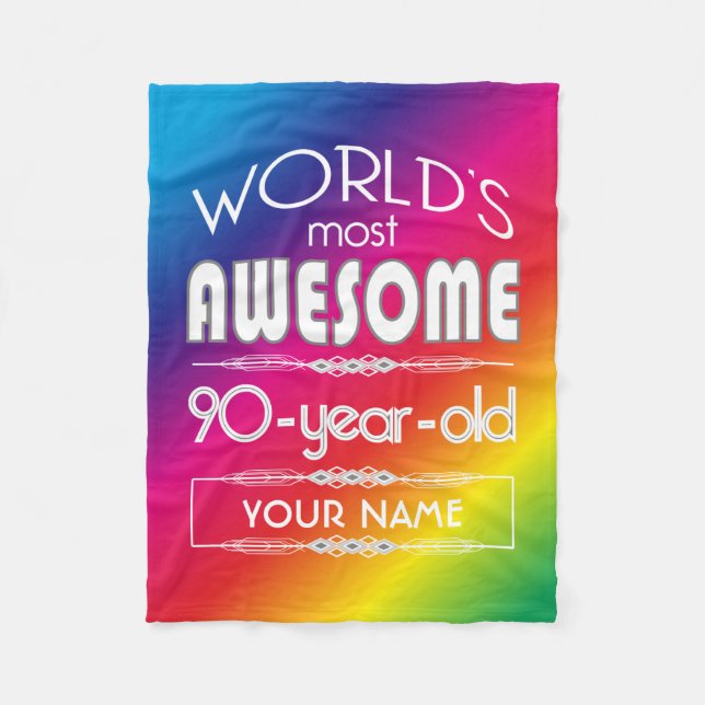 90th Birthday Worlds Best Fabulous Rainbow Fleece Blanket (Front)