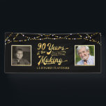 90th Birthday YEARS IN THE MAKING String Lights Banner<br><div class="desc">Honour and celebrate the 90-year-old and welcome party guests with this black and gold banner sign featuring two photos (perhaps a THEN and NOW theme) of the birthday man or woman. The design features retro typography stating 90 YEARS IN THE MAKING and lets you personalise it by including their birth...</div>