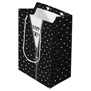 90th Birthday Zipper On Polka Dots Medium Gift Bag