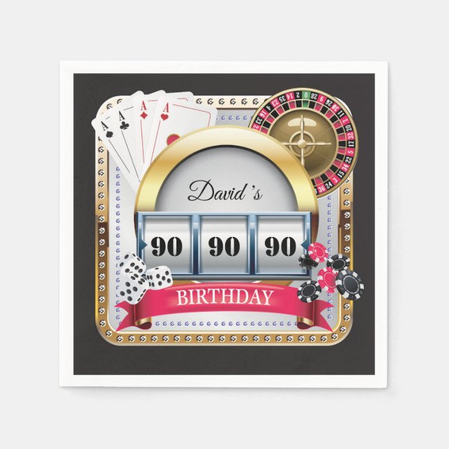 90th Casino Poker Playing Card Birthday Napkins (Front)