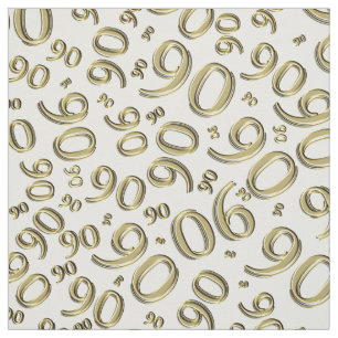 90th  Cool Number Pattern Gold and White 90 Fabric