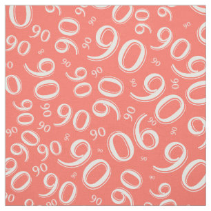 90th  Cool Random Number Pattern Coral/White 90 Fabric
