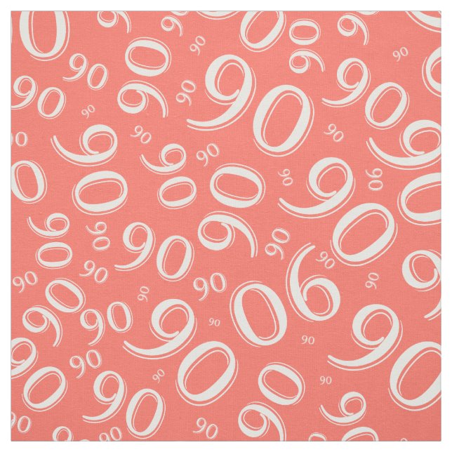90th  Cool Random Number Pattern Coral/White 90 Fabric (Swatch)