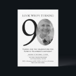 90th Elegant Black and White Photo Birthday Invitation<br><div class="desc">Celebrate in style with this modern 90th birthday invitation! Featuring a black and white photo placed inside the “0” of a bold 90, and the playful headline “Look Who’s Turning 90”. Perfect for birthday dinners, surprise parties or casual get-togethers, this invite adds a touch of humour and nostalgia to the...</div>