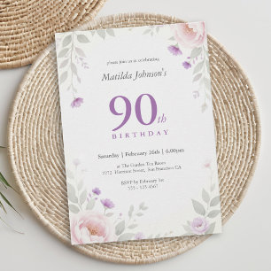 90th Elegant Floral Birthday Invitations