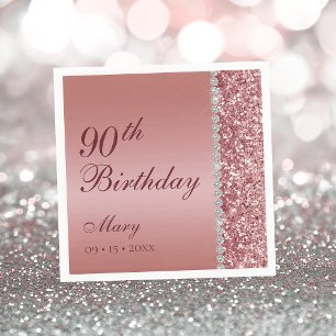 90th Elegant Rose Gold Birthday Napkin