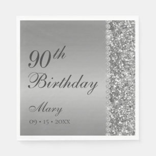 90th Elegant Silver Birthday Napkin