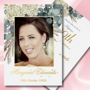 90th Floral Blue Elegant Photo Birthday