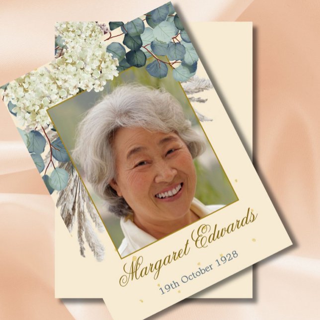 90th Floral Cream Elegant Gold Photo Birthday Invitation (Creator Uploaded)