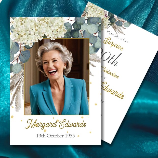 90th Floral Elegant Modern Photo Birthday Invitation (Creator Uploaded)