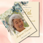 90th Floral Neutral Cream Elegant Photo Birthday Invitation<br><div class="desc">A 90th Birthday Floral Personal Monogram Birthday Invitation. The age can be changed for any age not just 90. A pretty white flower and blue foliage background. The information is easily changed to your own custom information with the word surprise able to be removed, the age changed and the date...</div>