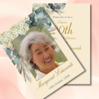 90th Floral Neutral Cream Elegant Photo Birthday