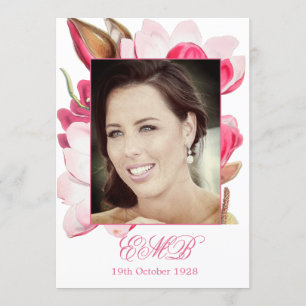 90th Floral Pink Spring Elegant Photo Birthday Invitation